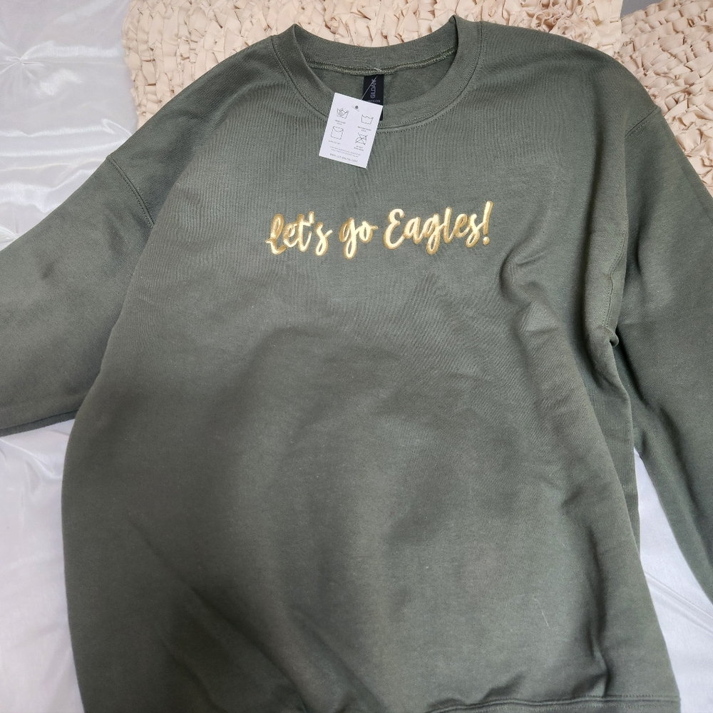 NWT Gildan Olive"lets Go Eagles Crewneck Philadelphia Eagles Sweatshirt